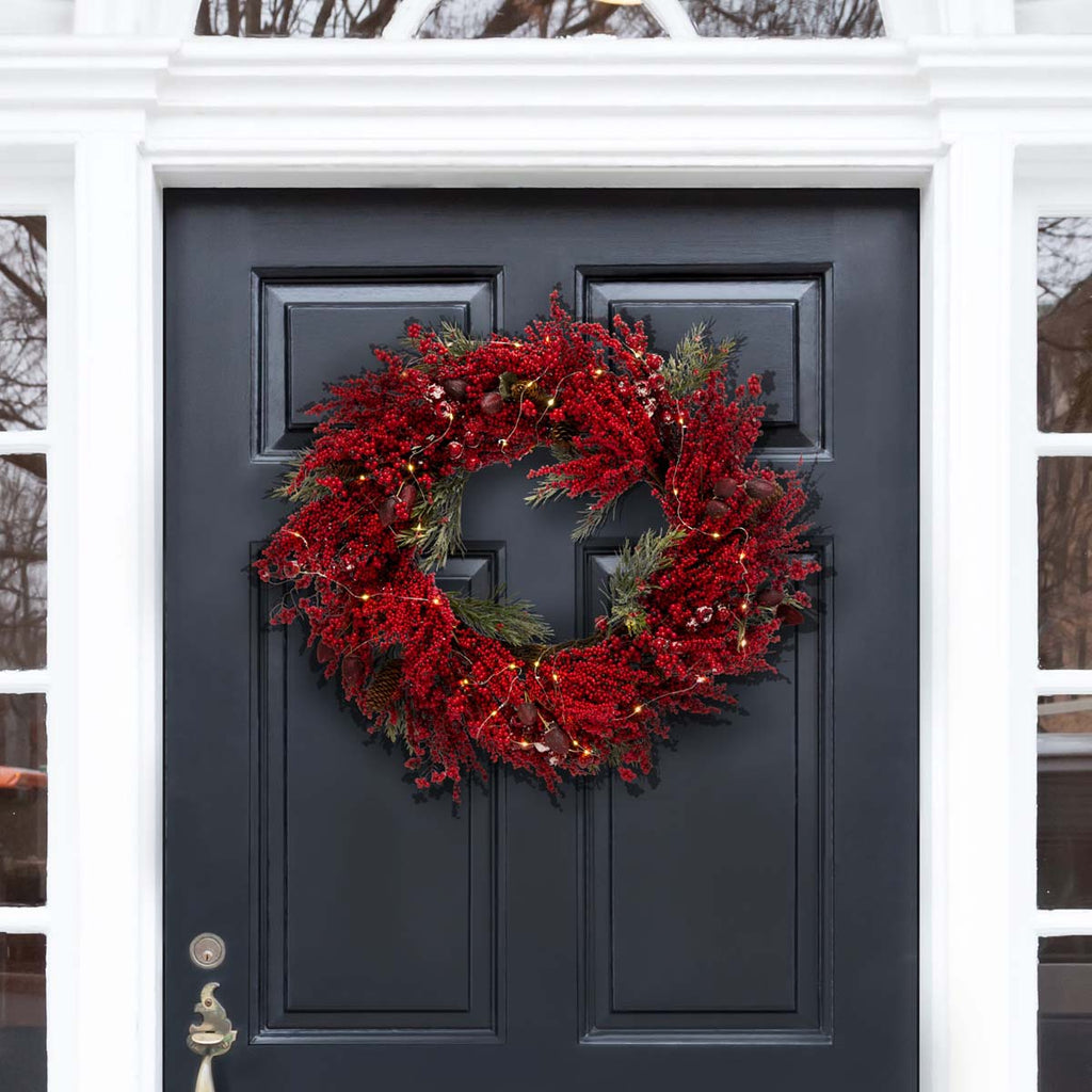 Safavieh Faux 30 Berry & Pine Led Wreath , FXP1093 - Deep Red / Green