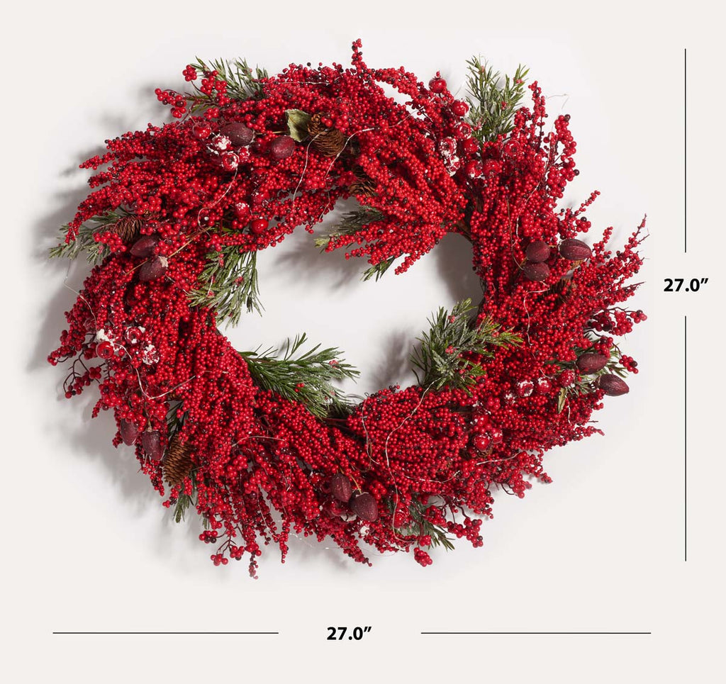 Safavieh Faux 30 Berry & Pine Led Wreath , FXP1093 - Deep Red / Green