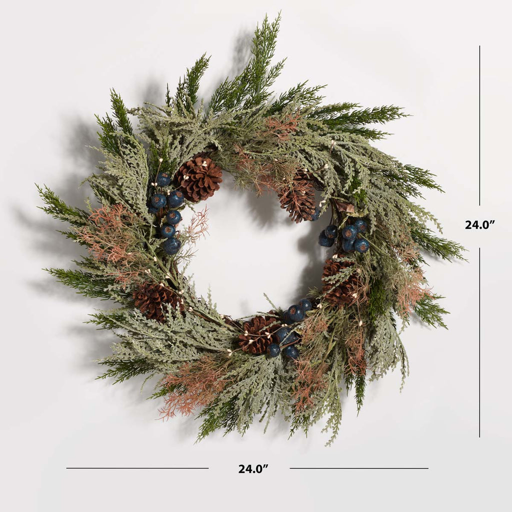 Safavieh Faux 24 Pine Wreath , FXP1094 - Green / Blue