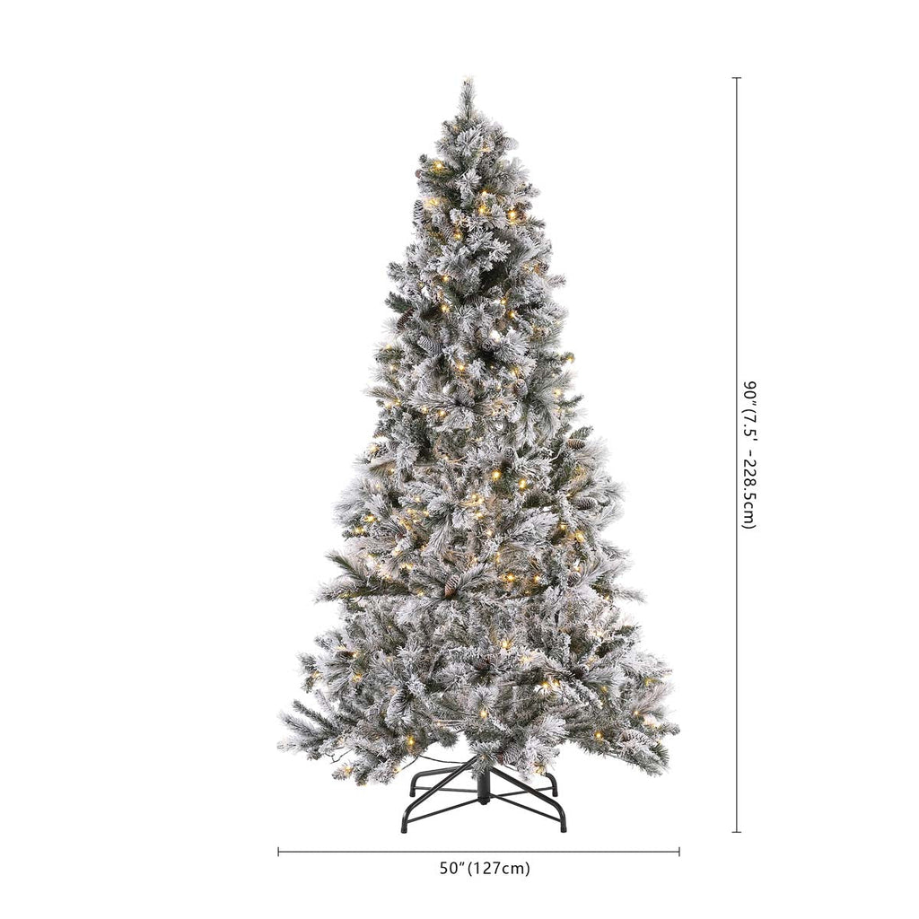 Safavieh 7.5 Ft Pre-Lit Artificial Christmas Tree, FXP2016 - White / Green