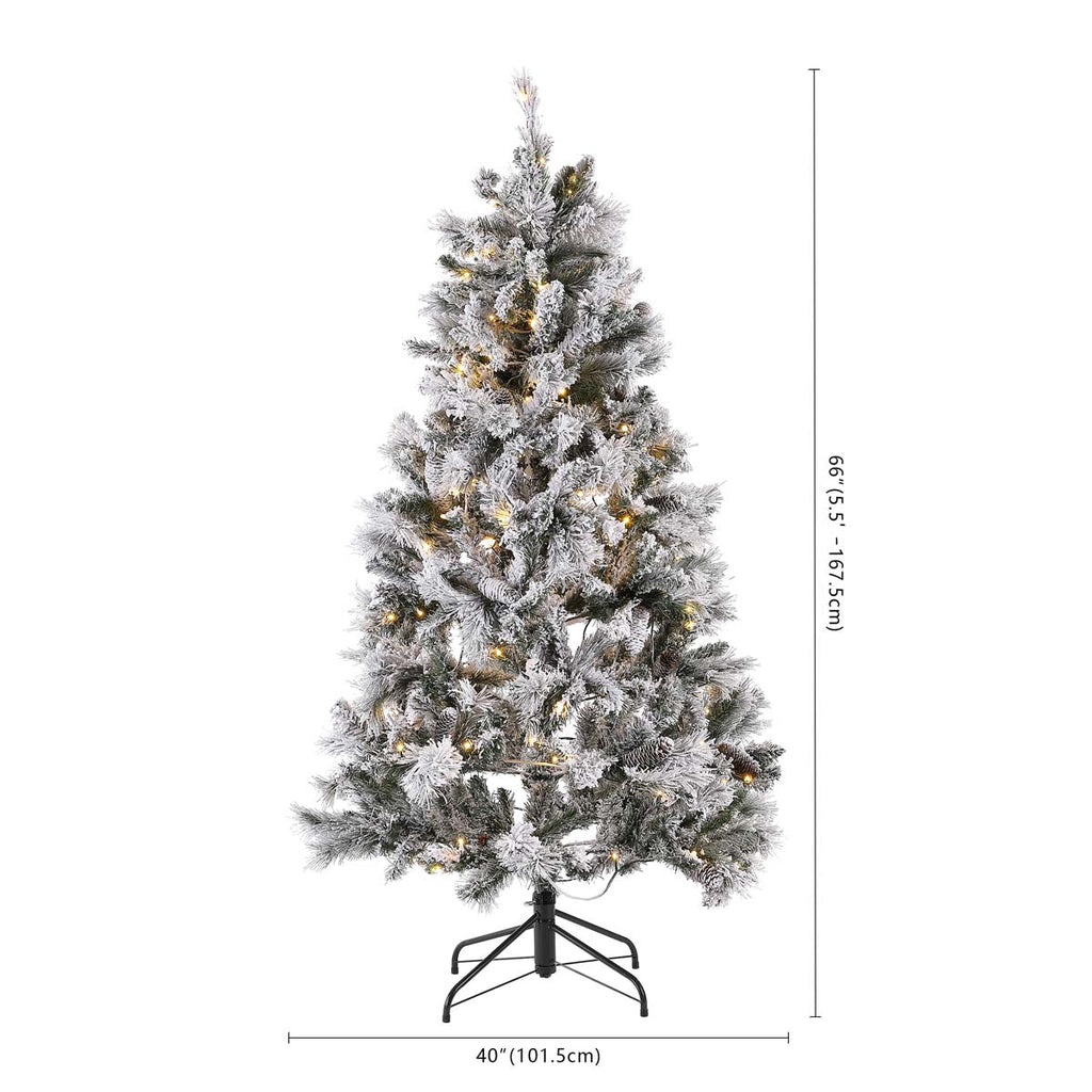 Safavieh 5.5 Ft Pre-Lit Artificial Christmas Tree, FXP2019 - White / Green