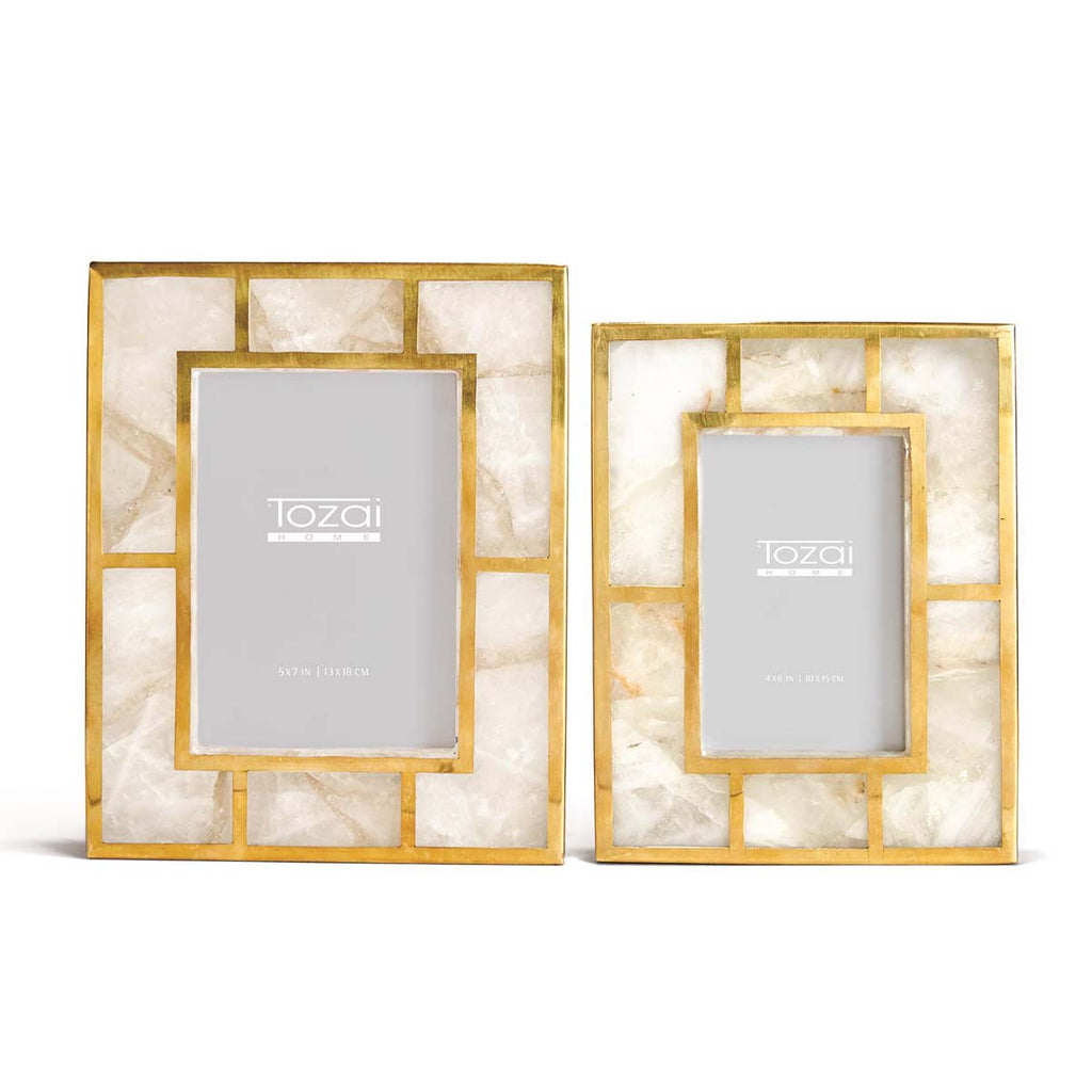 Two's Company White Quartz Photo Frame w Brass Trim (set of 2)