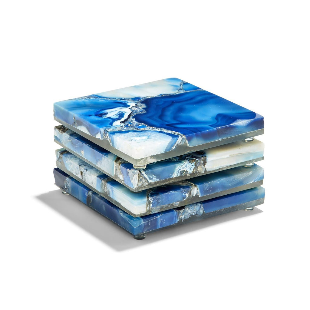 Two's Company S/4 Blue Agate Coasters with Resin Base