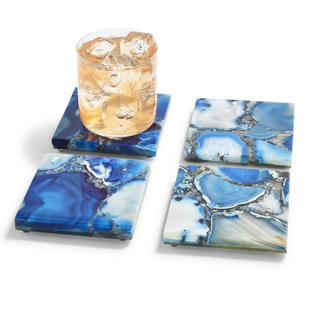 Two's Company S/4 Blue Agate Coasters with Resin Base