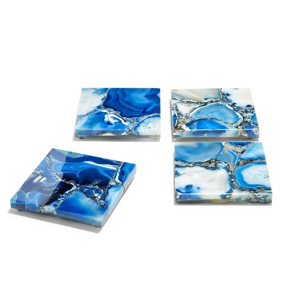 Two's Company S/4 Blue Agate Coasters with Resin Base