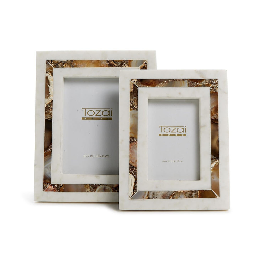 Amber Agate Set of 2 Inlay White Marble Photo Frame in Gift Box