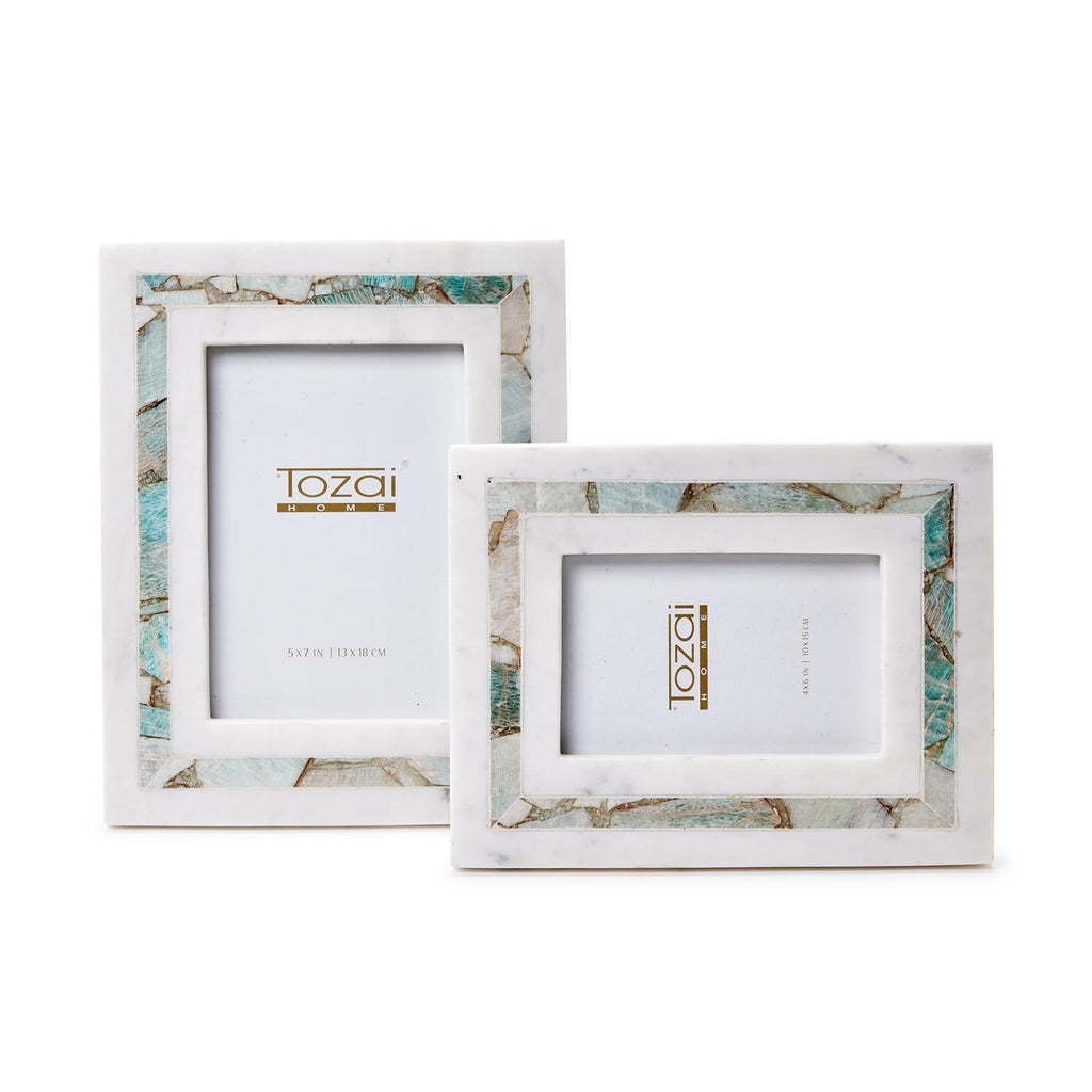 Amazonite Inlay S/2 White Marble Photo Frame