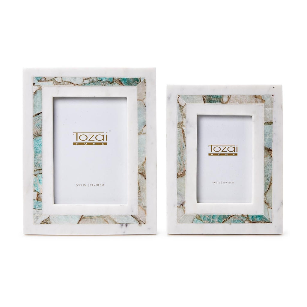 Amazonite Inlay S/2 White Marble Photo Frame