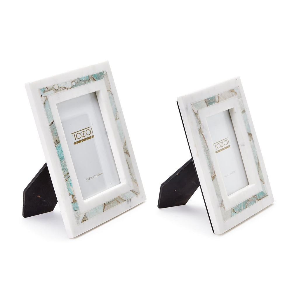 Amazonite Inlay S/2 White Marble Photo Frame