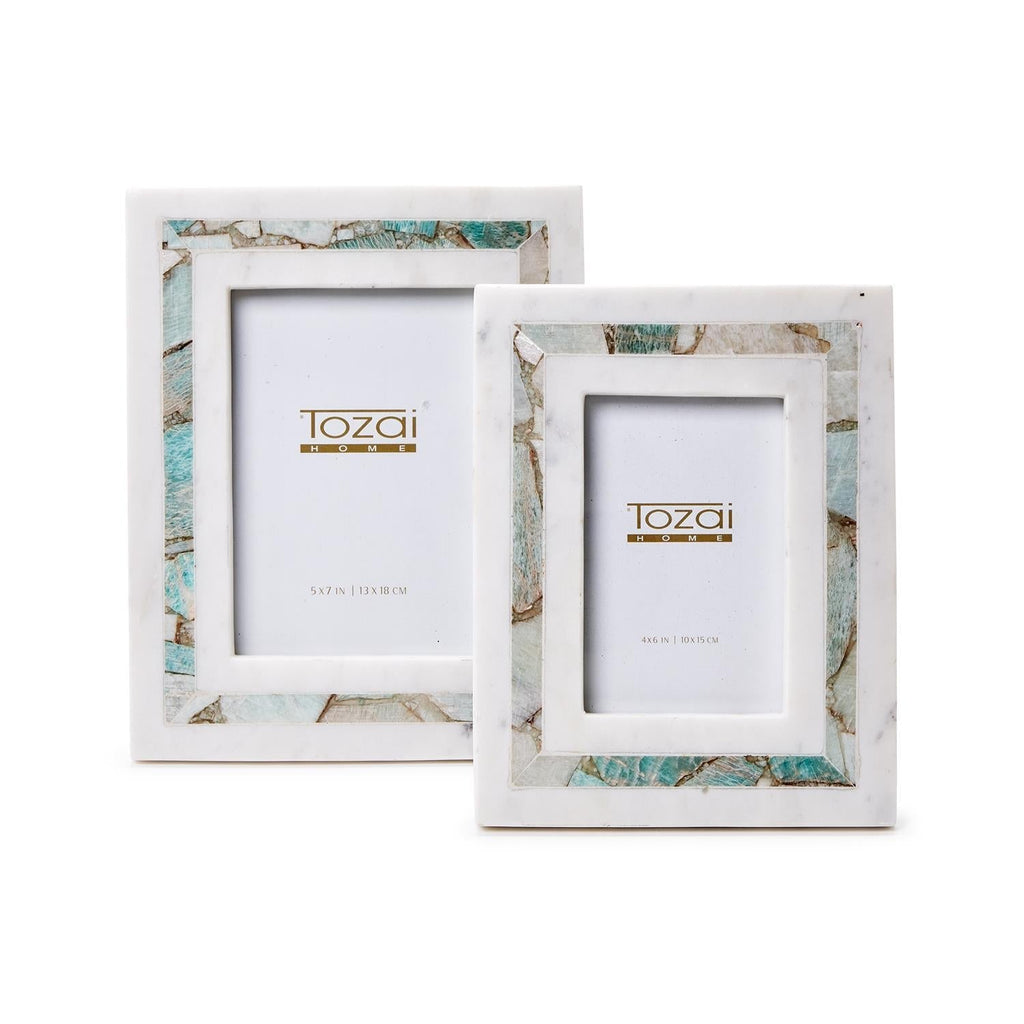 Amazonite Inlay S/2 White Marble Photo Frame