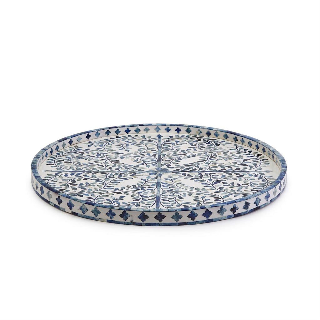 Two's Company Blue and White Inlaid Decorative Round Serving Tray