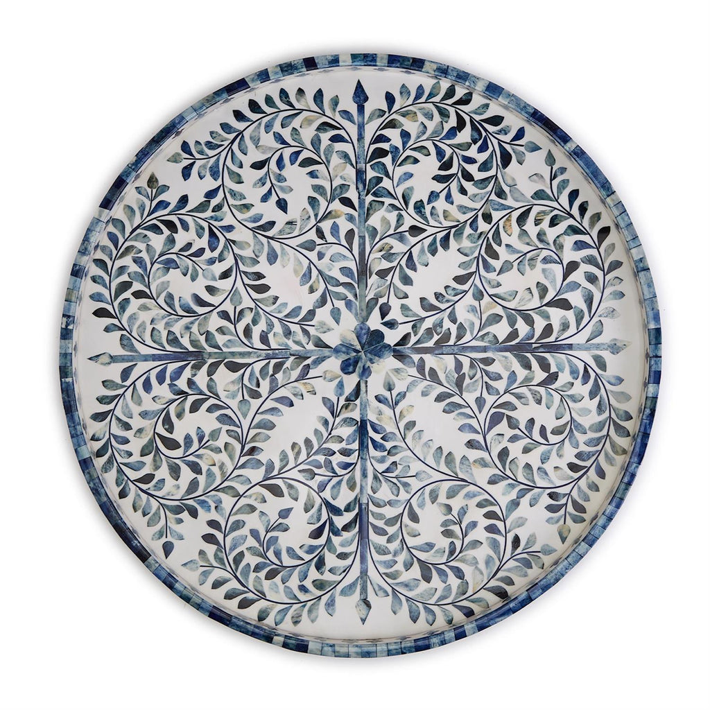 Two's Company Blue and White Inlaid Decorative Round Serving Tray