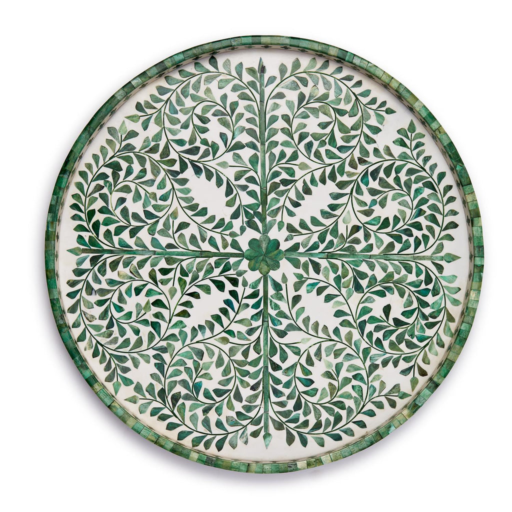 Grn/Wht Inlaid Decorative Round Serving Tray