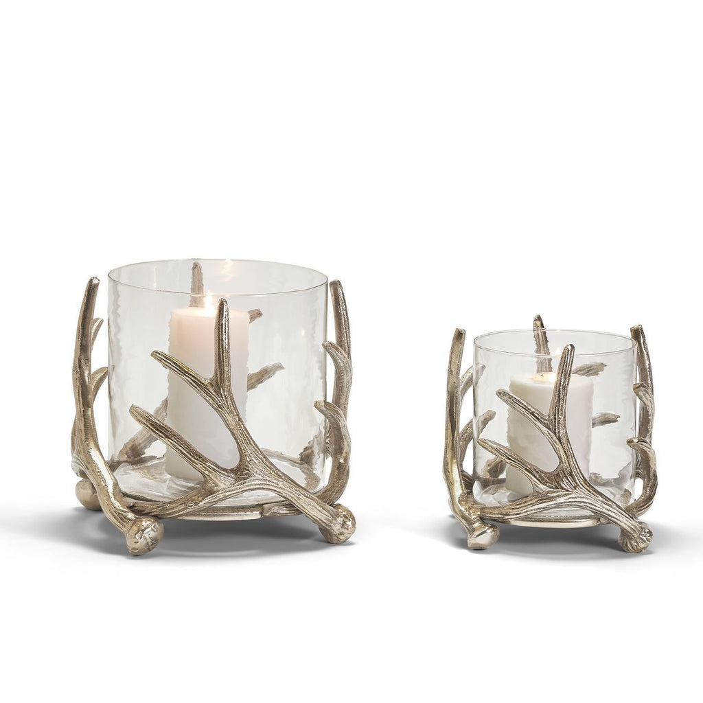 Two's Company S/2 Silver Antler Candleholder & Glass Votive