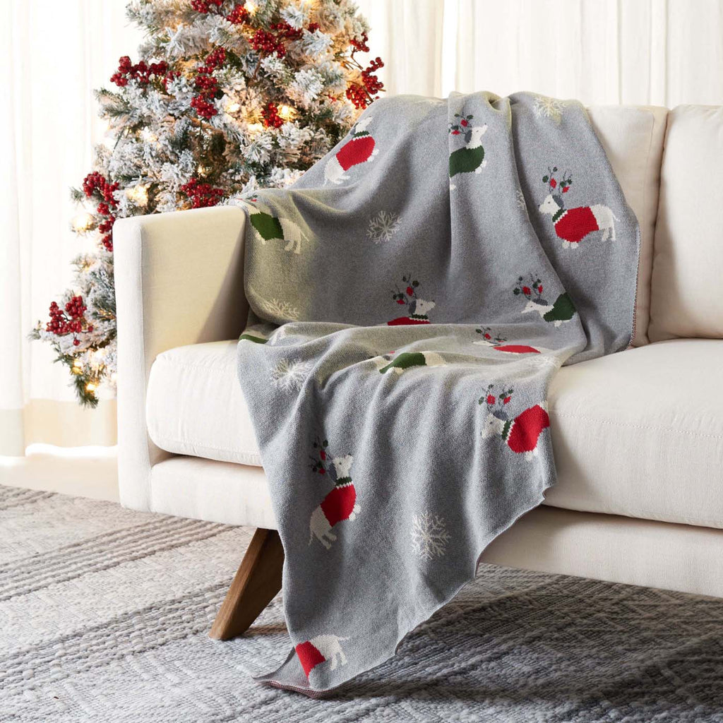 Safavieh Sleighbells Throw Blanket , HOL2012 - Grey / Red