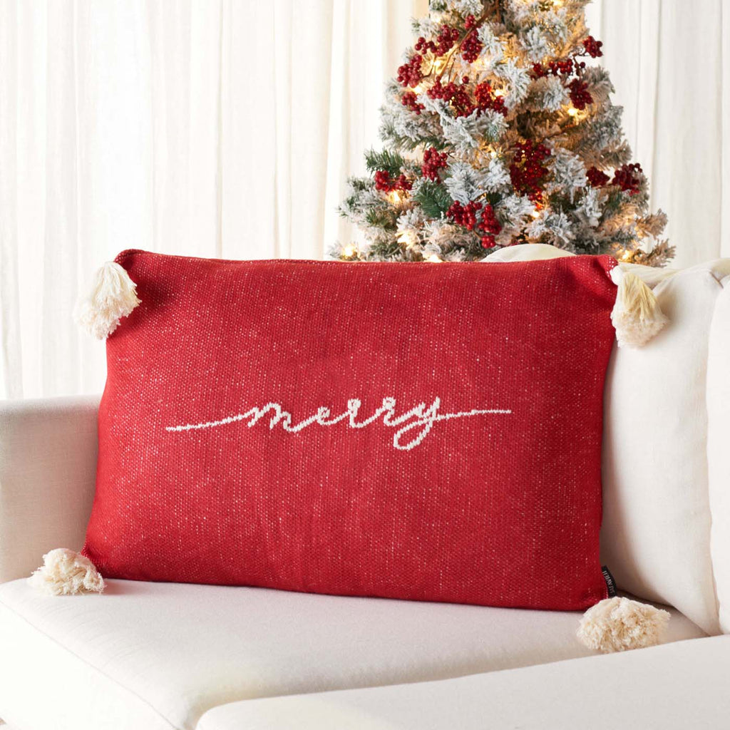 Safavieh The Merriest Pillow , HOL3014 - Red / White