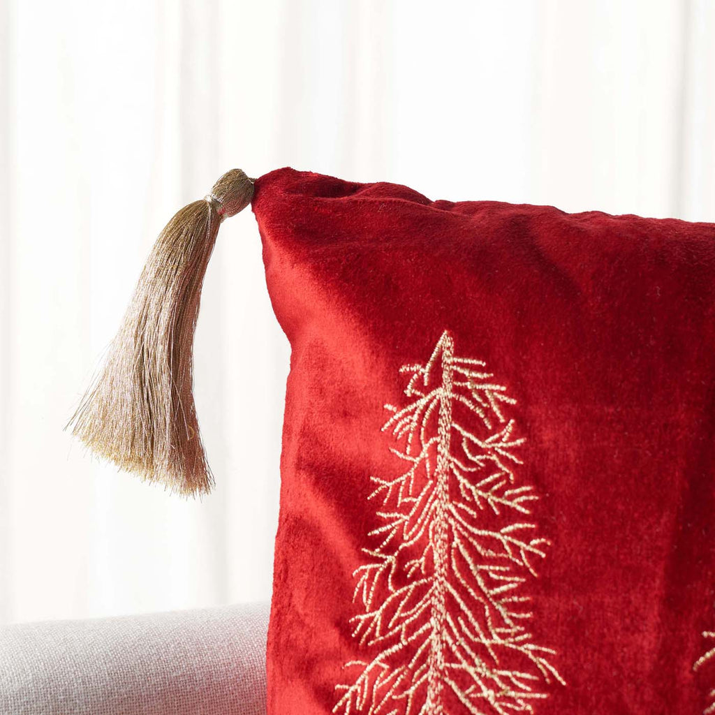 Safavieh Holiday Tree Pillow , HOL4001 - Red / Gold