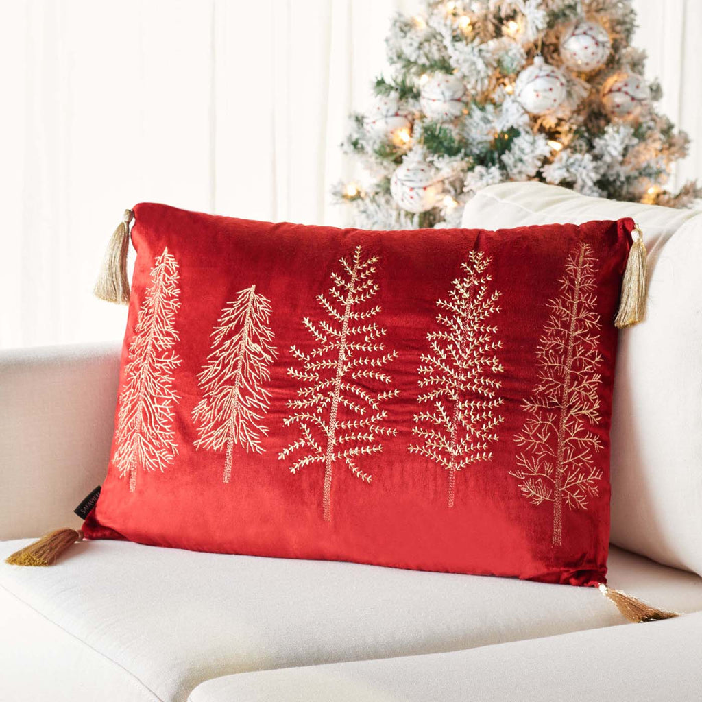 Safavieh Holiday Tree Pillow , HOL4001 - Red / Gold