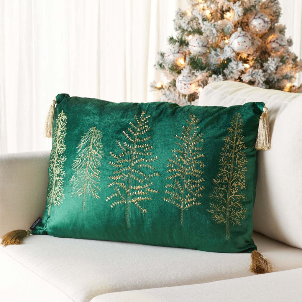 Safavieh Holiday Tree Pillow , HOL4001 - Green / Gold