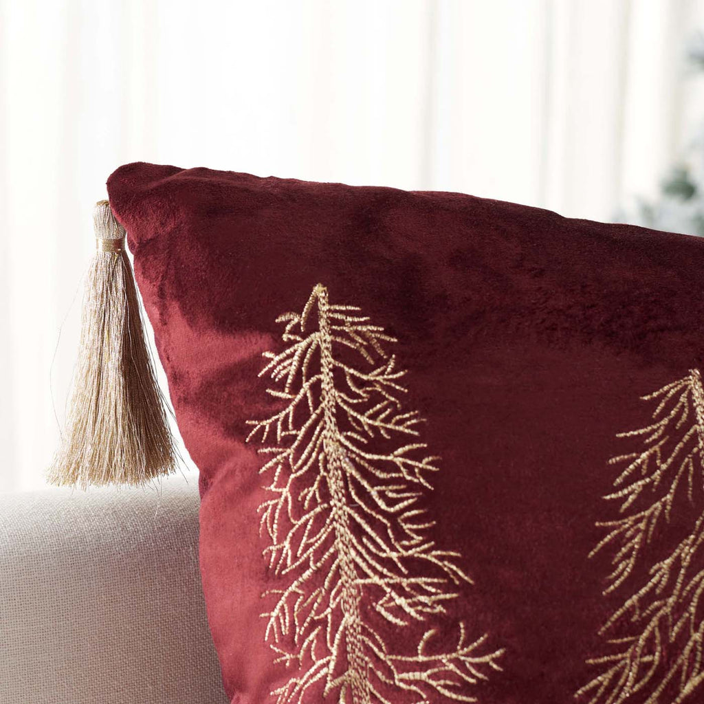 Safavieh Holiday Tree Pillow , HOL4001 - Maroon / Gold