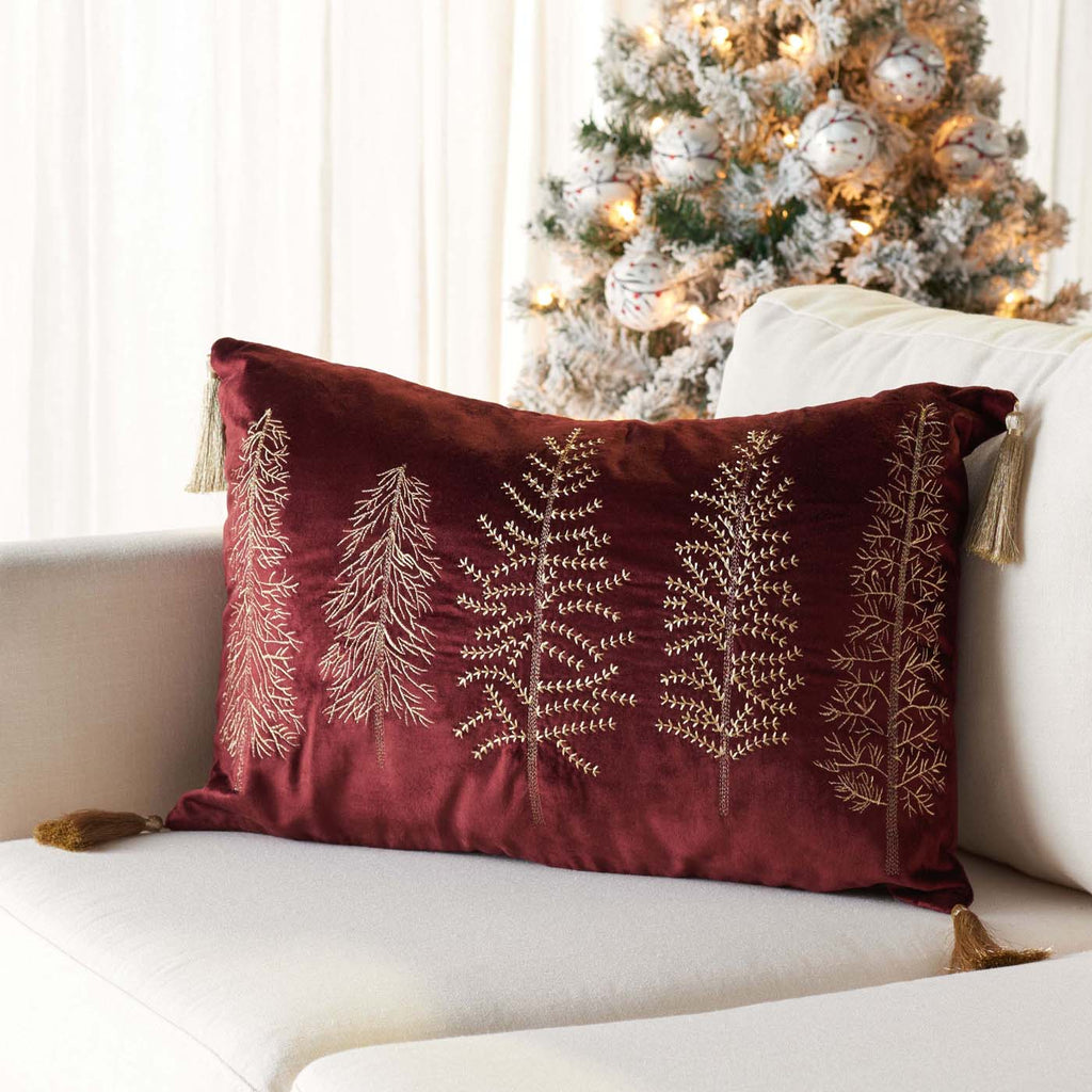 Safavieh Holiday Tree Pillow , HOL4001 - Maroon / Gold