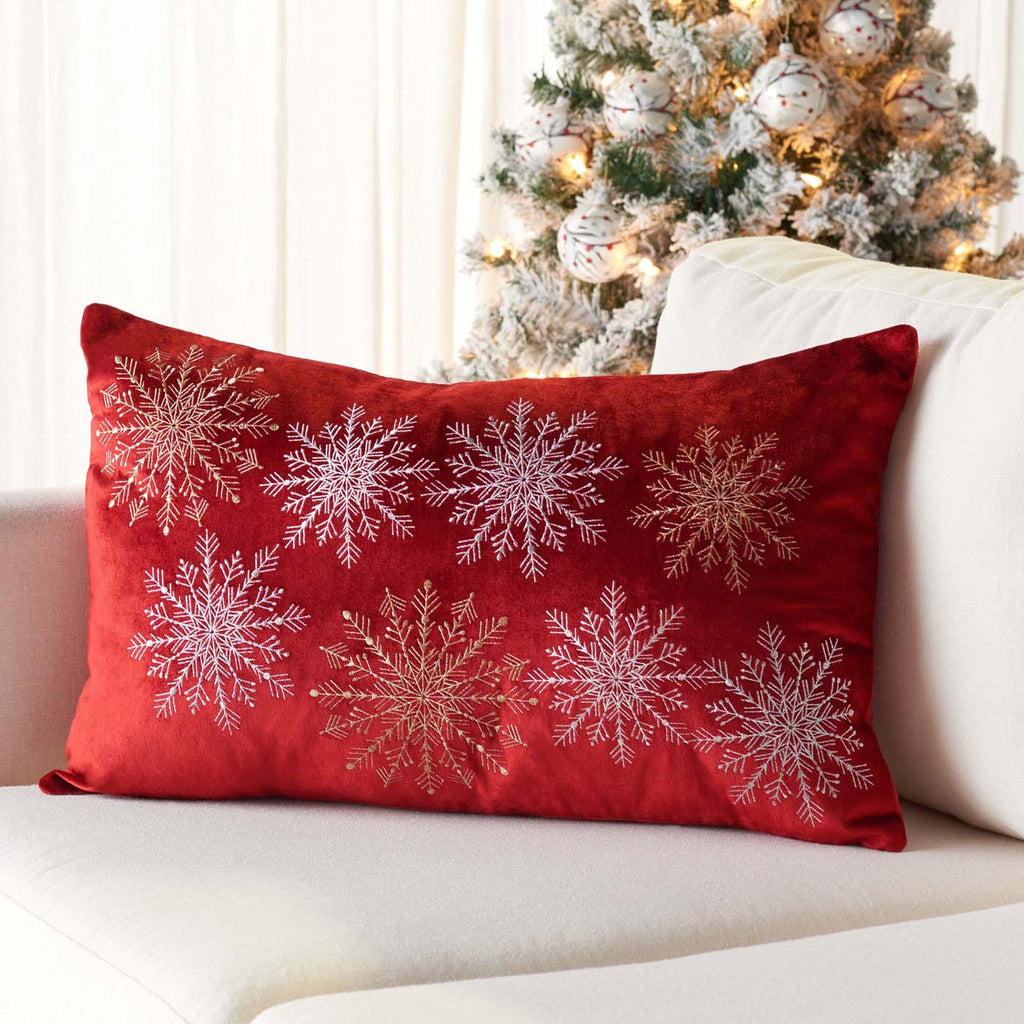 Safavieh Cinthia Snowflake Pillow , HOL4002 - Red / Silver