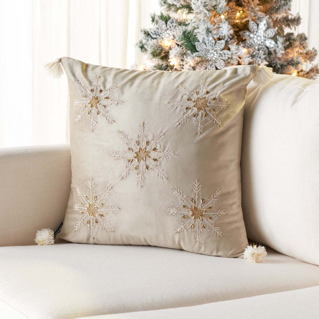 Safavieh Simone Snowflake Pillow , HOL4003 - Beige / Gold