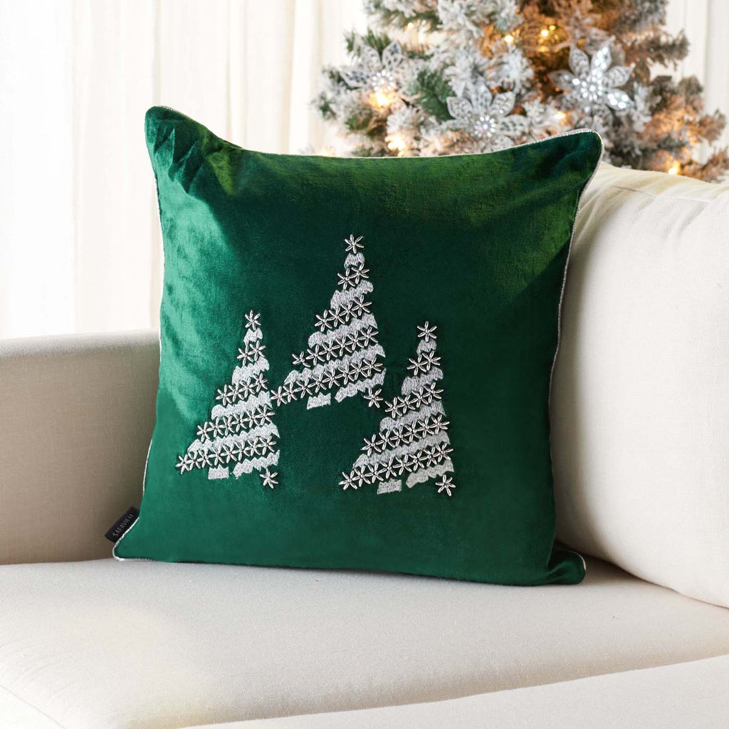 Safavieh Winter Tree Pillow , HOL4012 - Green / Silver