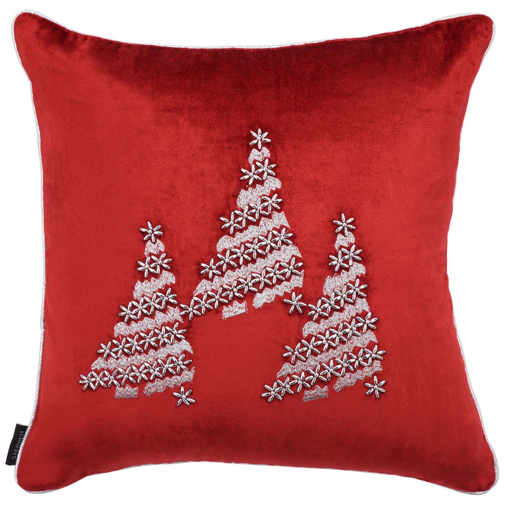 Safavieh Winter Tree Pillow , HOL4012 - Red / Silver