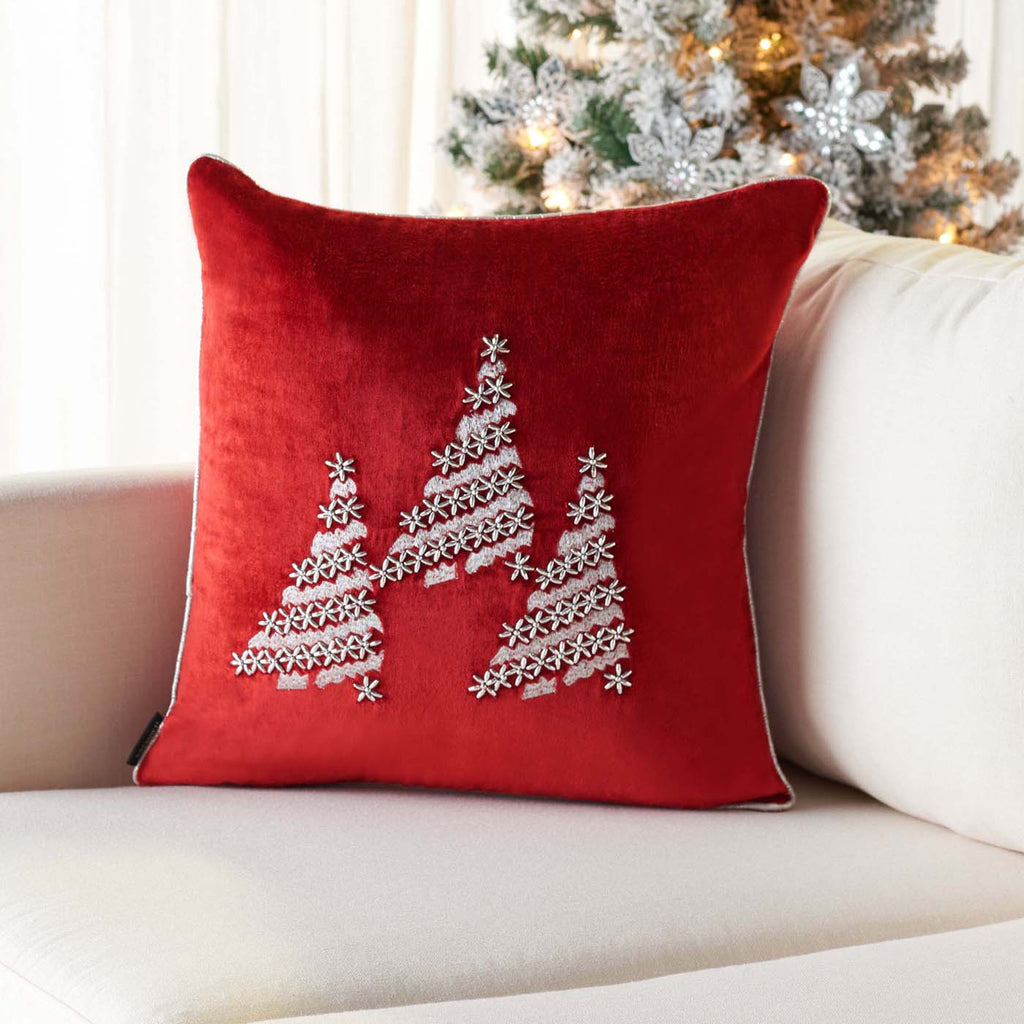 Safavieh Winter Tree Pillow , HOL4012 - Red / Silver