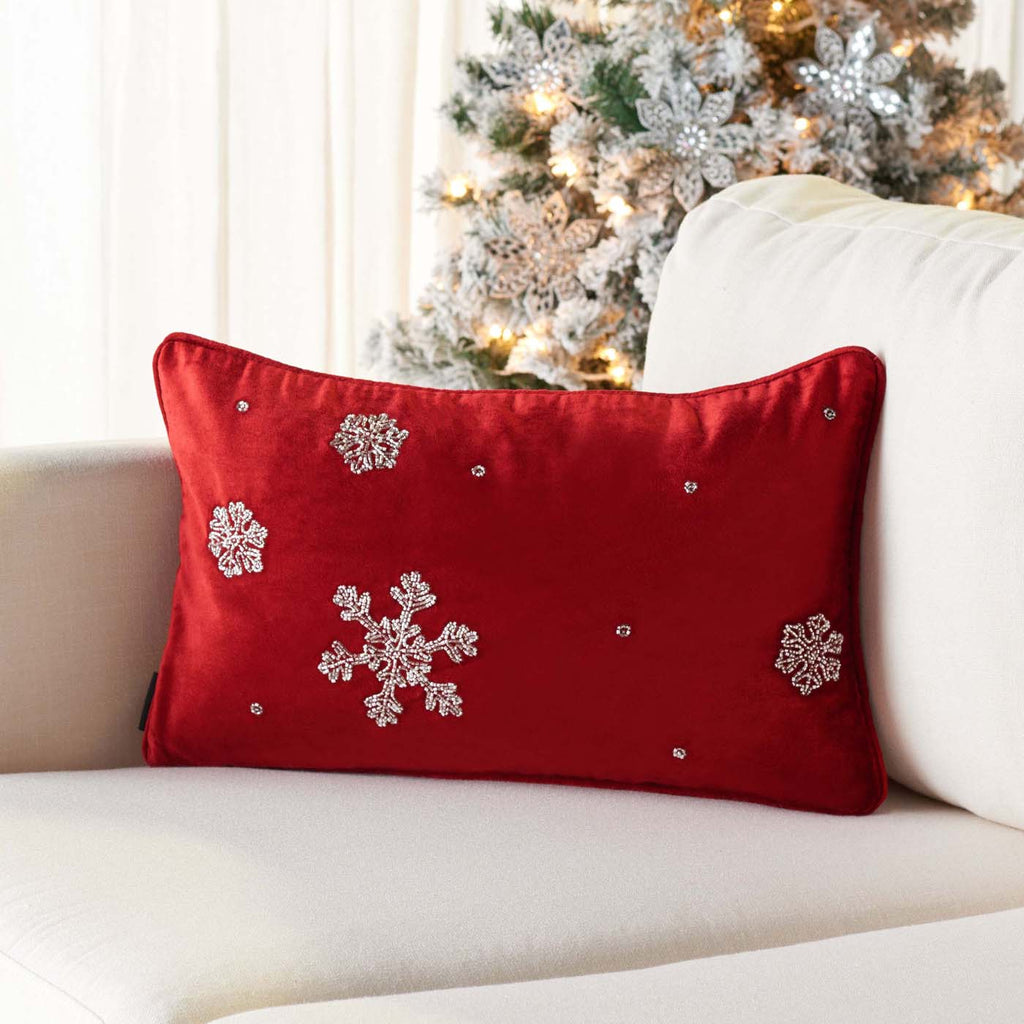 Safavieh Falling Snow Pillow , HOL4013 - Red / Silver