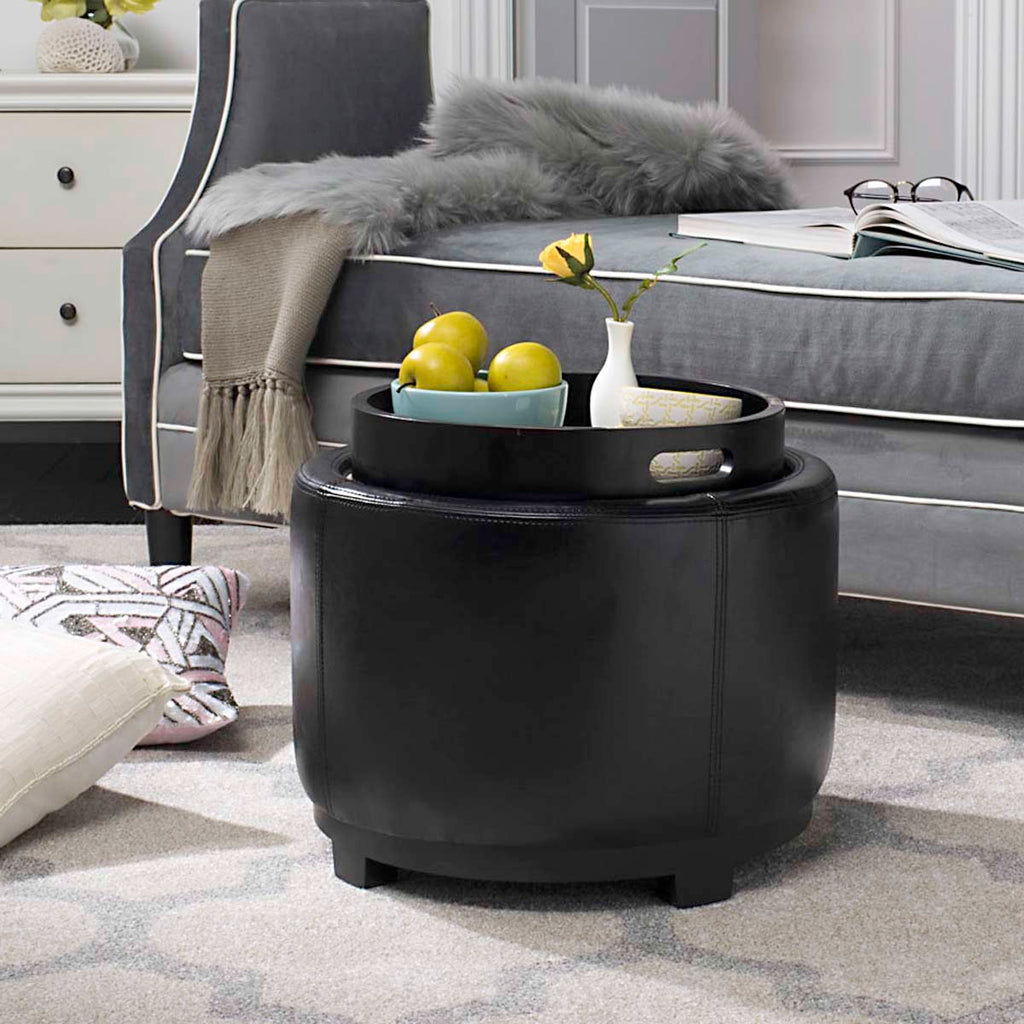 Safavieh Round Storage Tray Ottoman - Black