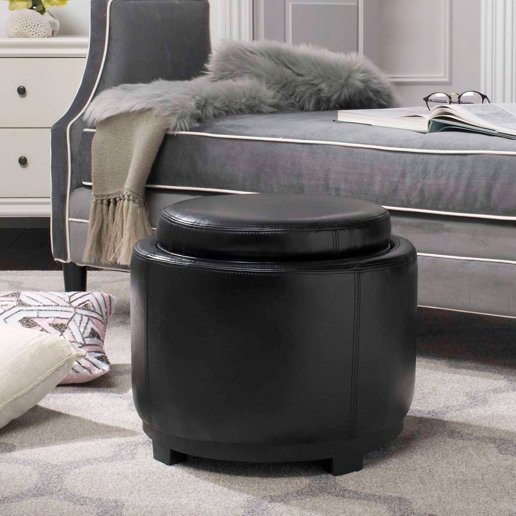 Safavieh Round Storage Tray Ottoman - Black