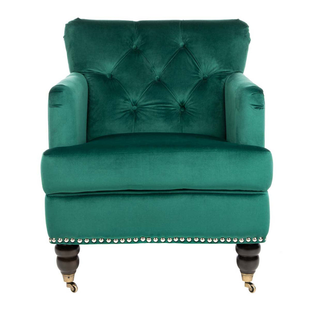 Safavieh Colin Tufted Club Chair - Emerald / Espresso