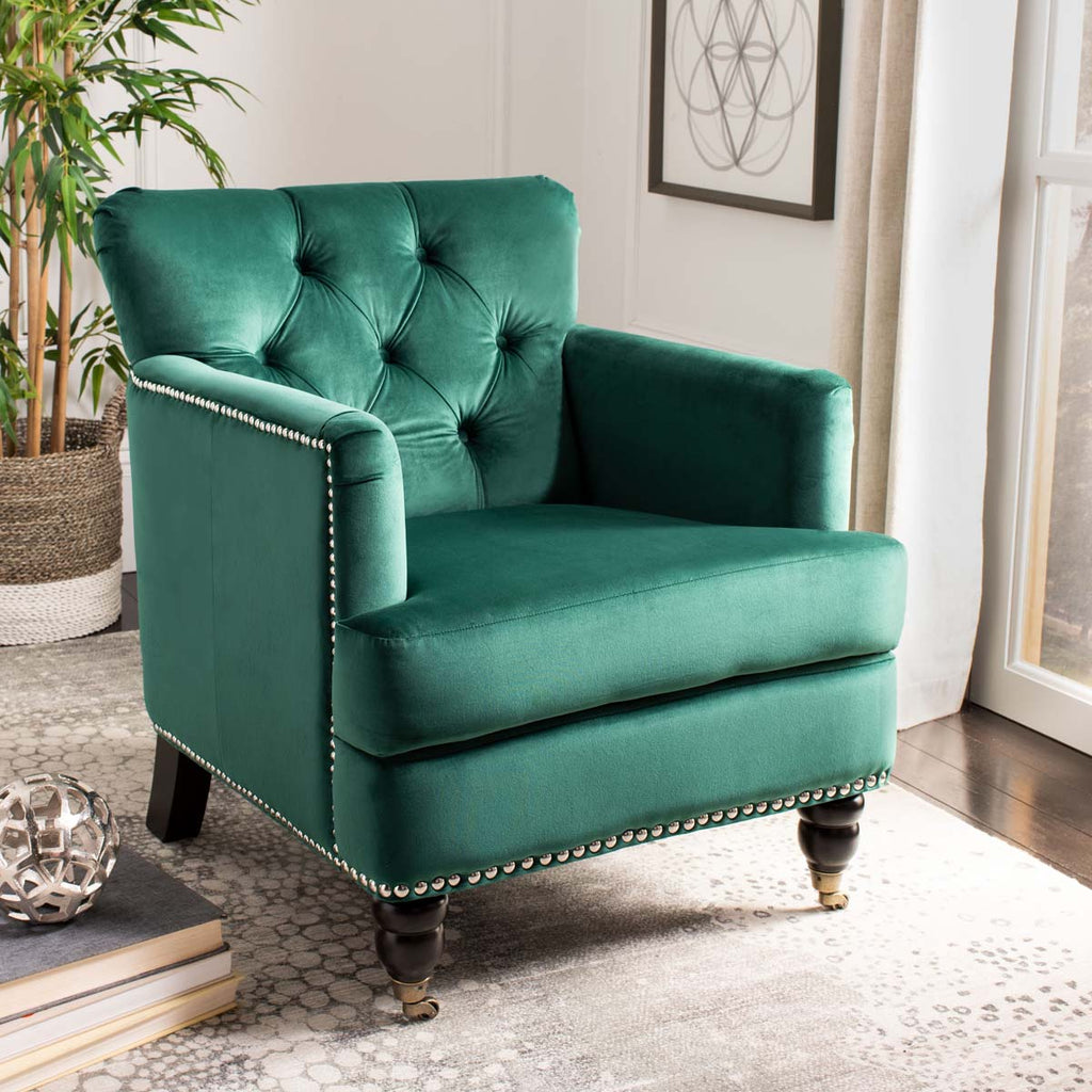 Safavieh Colin Tufted Club Chair - Emerald / Espresso