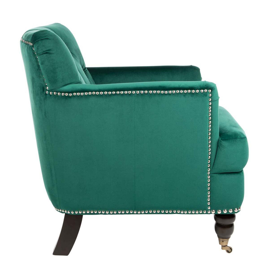 Safavieh Colin Tufted Club Chair - Emerald / Espresso