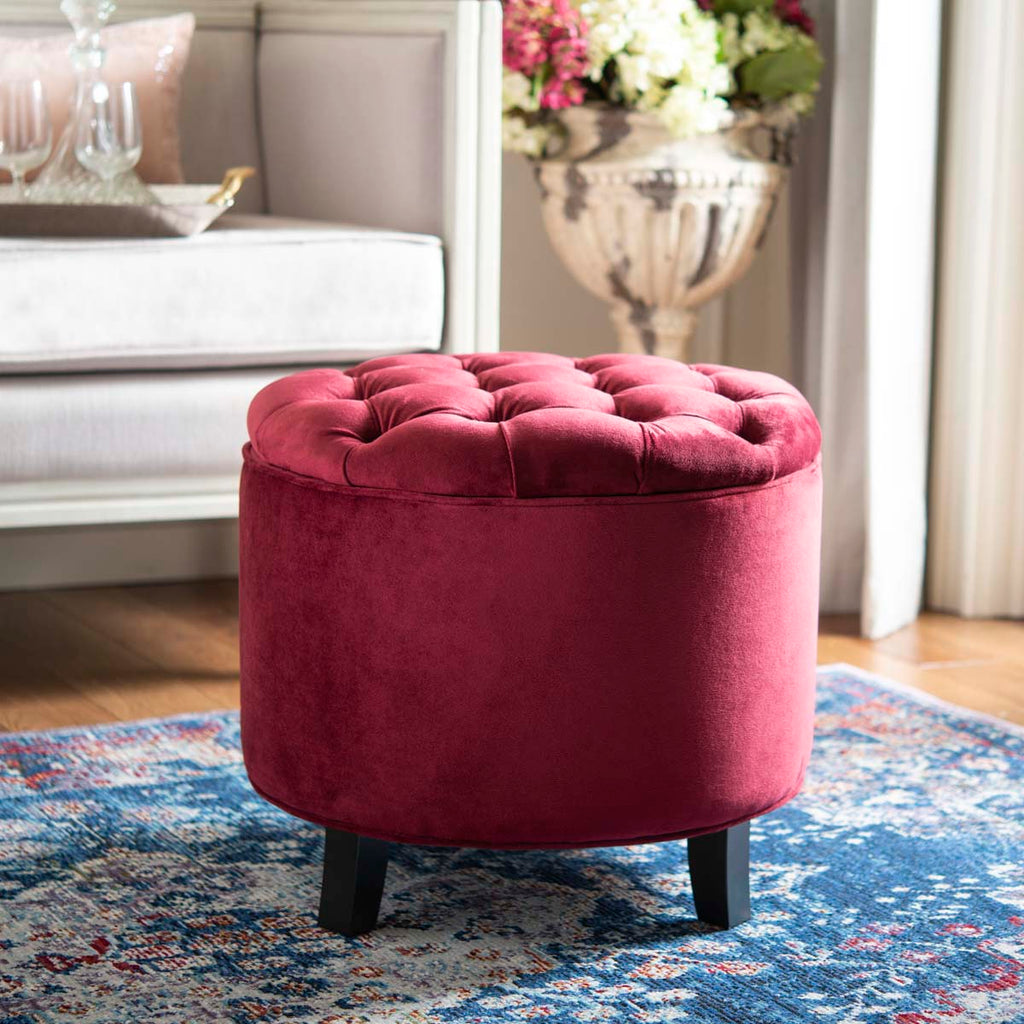 Safavieh Amelia Tufted Storage Ottoman - Red Velvet