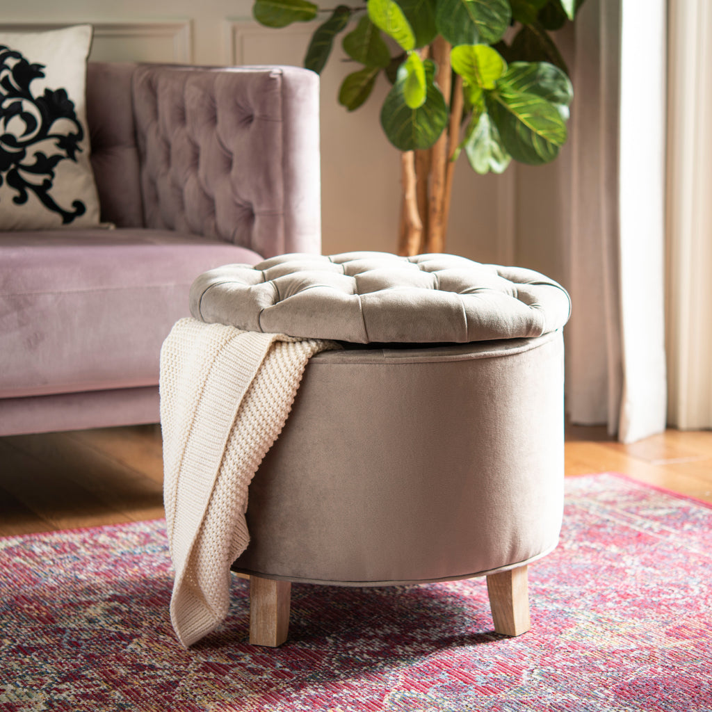 Safavieh Amelia Tufted Storage Ottoman - Mushroom