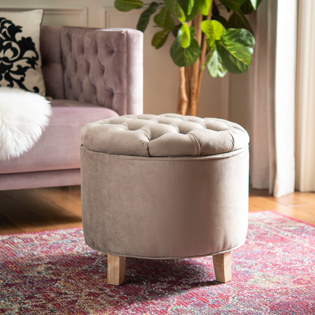 Safavieh Amelia Tufted Storage Ottoman - Mushroom