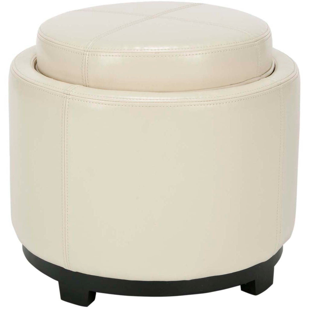 Safavieh Chelsea Round Tray Ottoman - Flat Cream