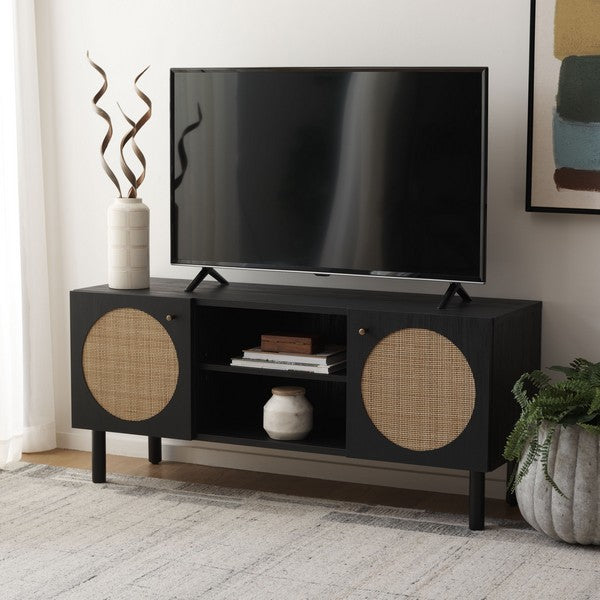 Ophelia 2 Door 2 Shelf Media Stand | Safafavieh - MED9615 - Black