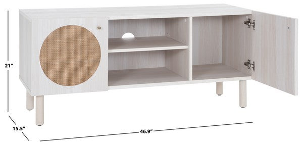 Ophelia 2 Door 2 Shelf Media Stand | Safafavieh - MED9615 - Bleached White / Natural Rattan