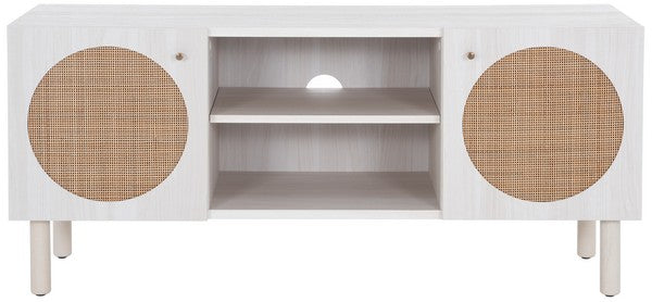 Ophelia 2 Door 2 Shelf Media Stand | Safafavieh - MED9615 - Bleached White / Natural Rattan