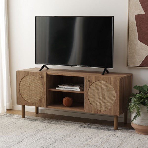 Ophelia 2 Door 2 Shelf Media Stand | Safafavieh - MED9615 - Oak 