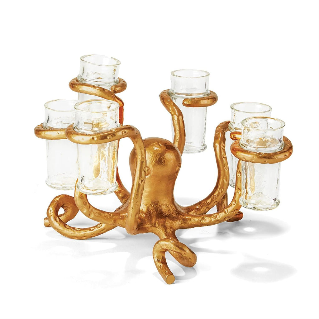 Two's Company Golden Bronze Octopus Shot Glass Holder