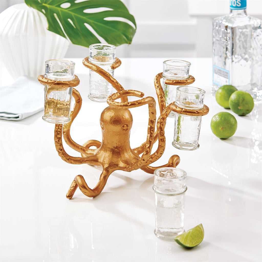 Two's Company Golden Bronze Octopus Shot Glass Holder