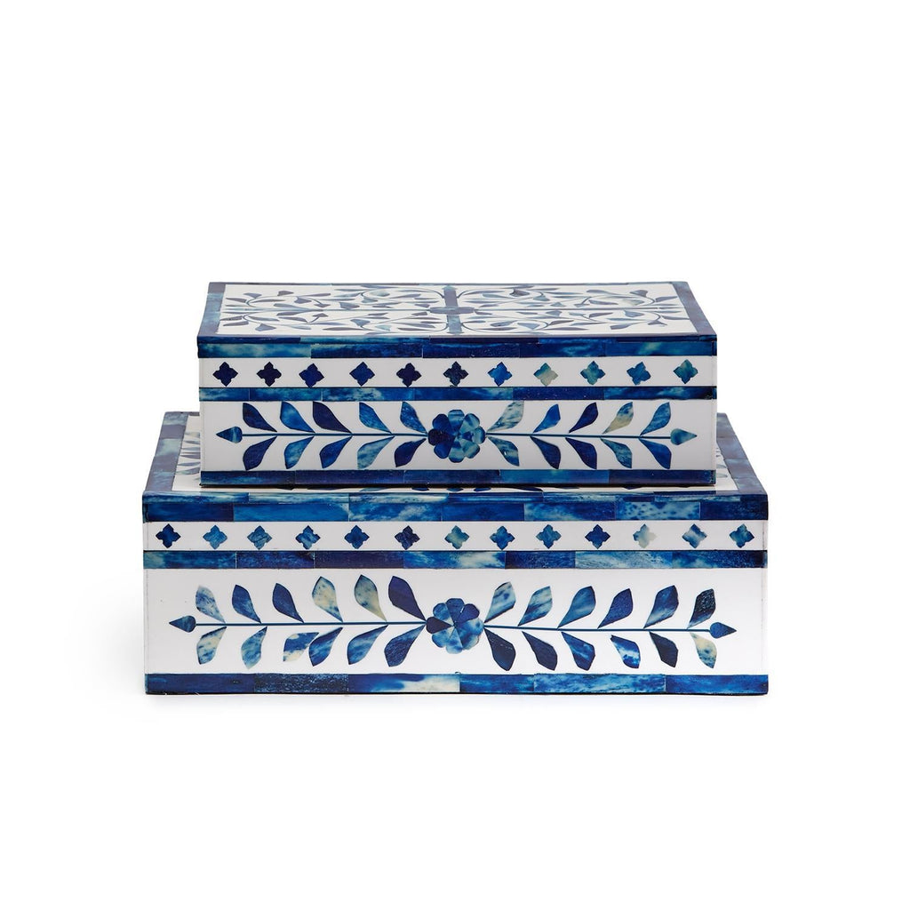 Two's Company S/2 Jaipur Palace Blue & White Tear Hinged Cover Box