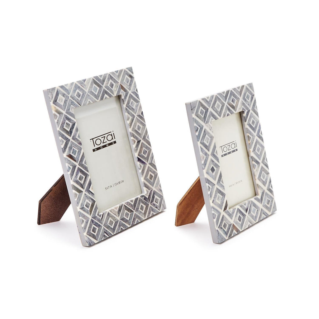 S/2 Grey Diamond Pattern Photo Frame