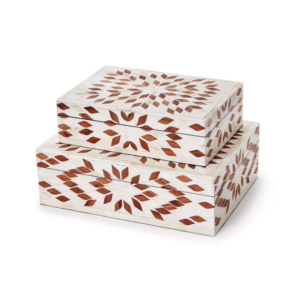 Raffles Set of 2 Hinged Covered Box - MDF/Bone/Resin/Acacia Wood/Brass