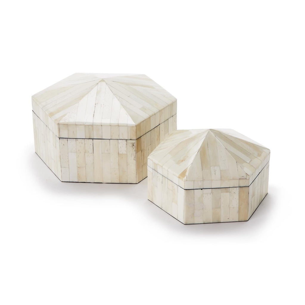 Wheatley Set of 2 Pyramid Hexagonal Bone Covered Box - MDF/Bone